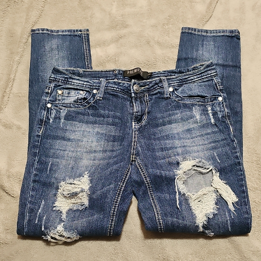 Premier Women's Ripped Blue Boyfriend Jeans